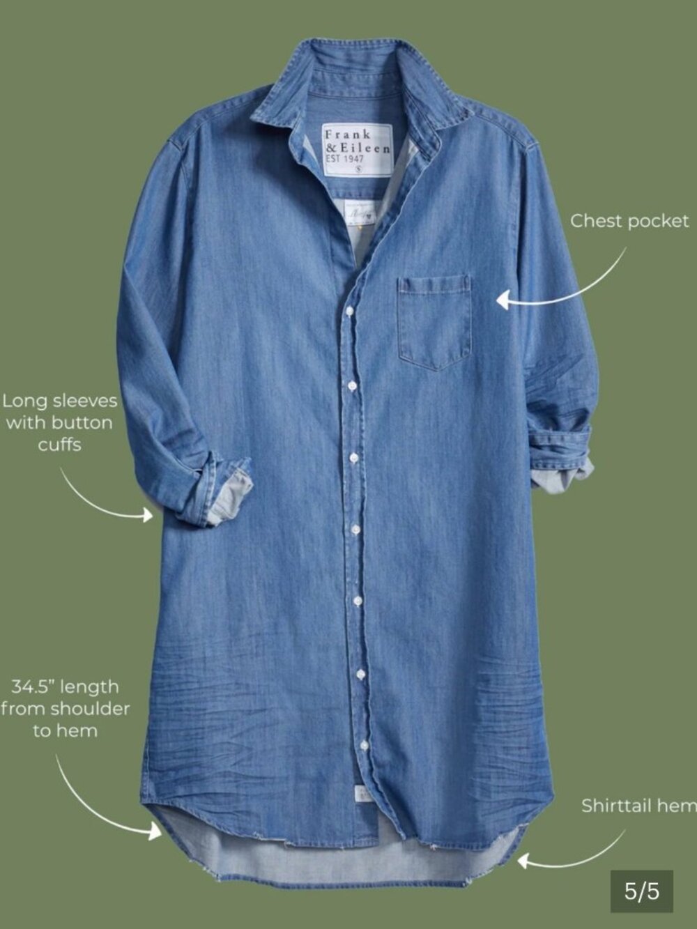 NWOT Frank & Eileen Blue Denim Button Down Mary Dress - Medium - Picture 3 of 13